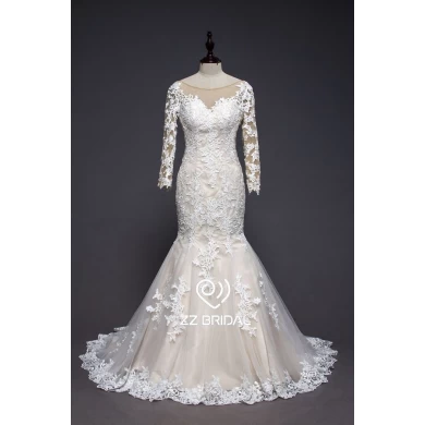 ZZ Bridal 2017 long manchon V-Back dentelle appliqued robe de mariée sirène