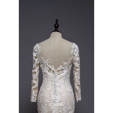 ZZ bridal 2017 long sleeve V-back lace appliqued mermaid wedding dress