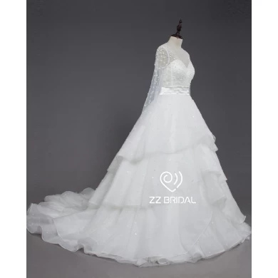 ZZ Bridal 2017 long manches perlés volants A-Line robe de mariée