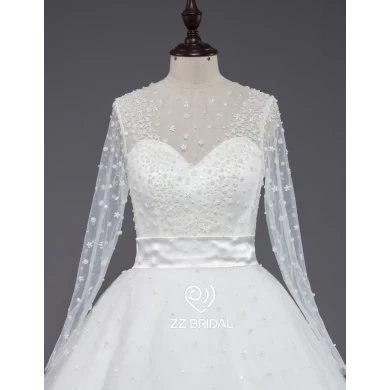 ZZ nuziale 2017 manica lunga in rilievo arruffato A-line abito da sposa