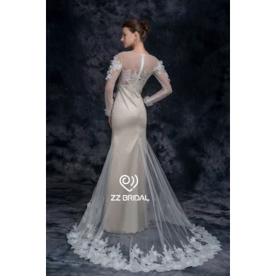 ZZ bridal 2017 long sleeve lace appliqued beaded mermaid wedding dress