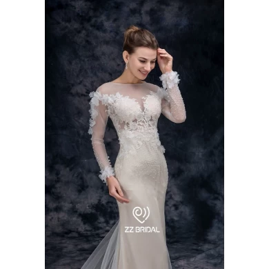 ZZ Bridal 2017 manches longues dentelle appliqued perled robe de mariée sirène