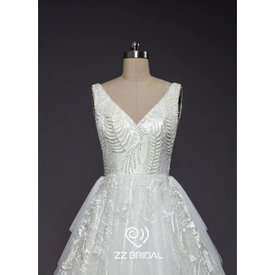 ZZ bruids 2017 nieuwe stijl v-hals kant trouwjurk