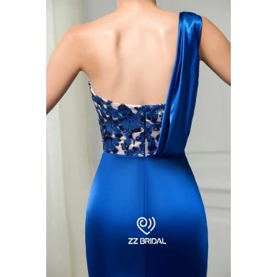 ZZ nupcial 2017 fora do ombro frisado RoyalBlue vestido de noite longa