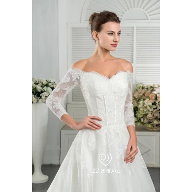ZZ nupcial 2017 de encaje de hombro appliqued una línea de vestido de novia