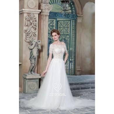 ZZ невесты 2017 с обочины аппликуед с коротким рукавом A-Line свадебное платье