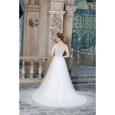 ZZ bridal 2017 off shoulder lace appliqued short sleeve A-line wedding dress