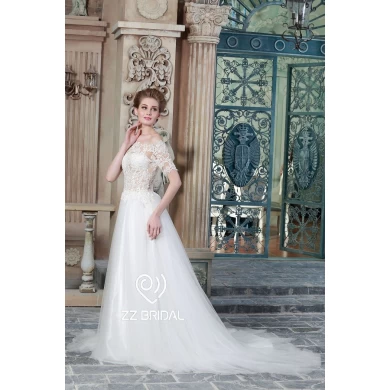 ZZ Bridal 2017 off spalla pizzo appliqued manica corta A-line abito da sposa