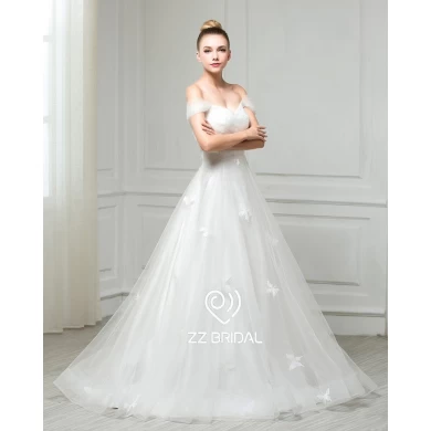 ZZ nupcial 2017 fora do ombro ruffled e frisado um vestido de noiva de linha