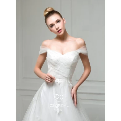 ZZ Bridal 2017 hors épaule froissé et perlée A-ligne robe de mariée