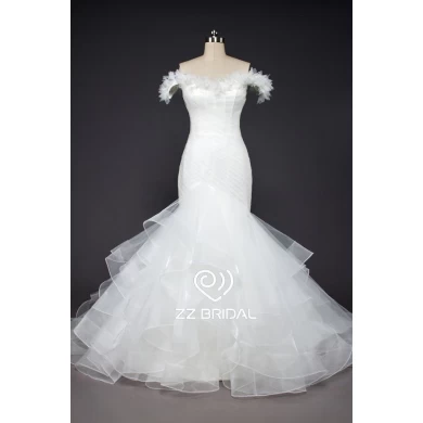 ZZ Bridal 2017 hors épaule froissé et perlée robe de mariée sirène