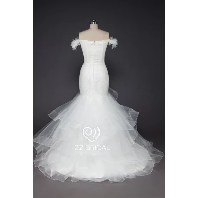 ZZ 新娘2017关闭肩膀竖起和串珠美人鱼婚纱礼服