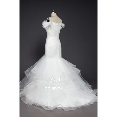 ZZ 新娘2017关闭肩膀竖起和串珠美人鱼婚纱礼服