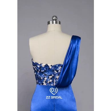 ZZ Bruidsmode 2017 een schouder beaded gegolfde royalblauw lange avondjurk