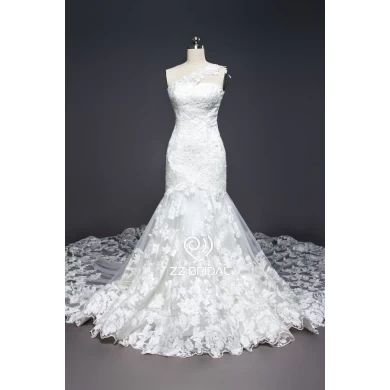 ZZ Bridal 2017 1-épaule dentelle appliqued robe de mariée sirène