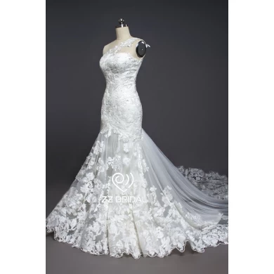 ZZ Bridal 2017 1-épaule dentelle appliqued robe de mariée sirène
