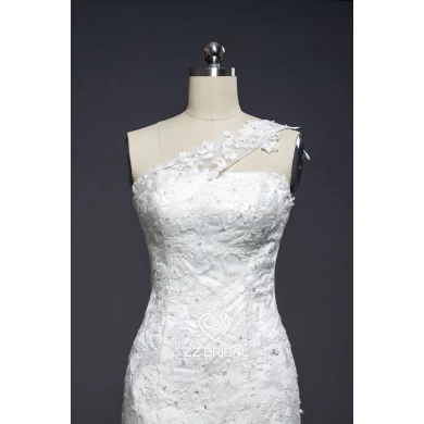 ZZ bridal 2017 one-shoulder lace appliqued mermaid wedding dress