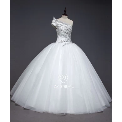ZZ bridal 2017 one-shoulder ruffled beaded ball gown wedding dress