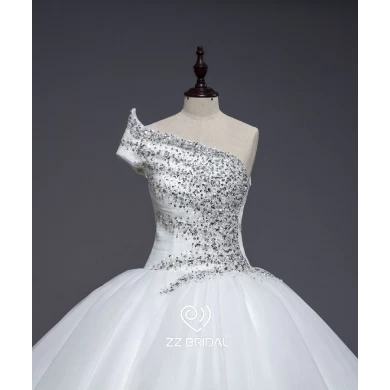 ZZ bridal 2017 one-shoulder ruffled beaded ball gown wedding dress