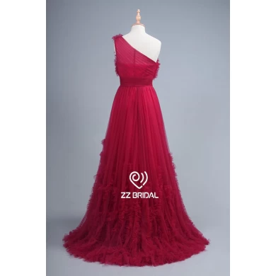 ZZ nupcial 2017 1 ombro ruffled vestido vermelho longa noite