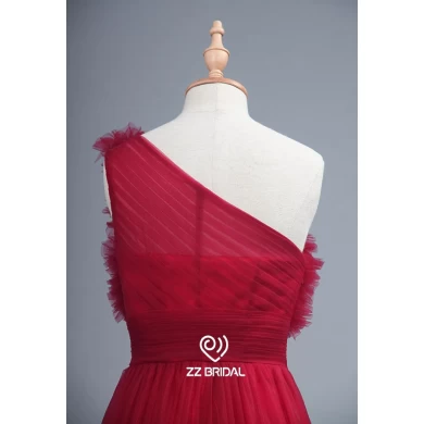 ZZ nupcial 2017 1 ombro ruffled vestido vermelho longa noite