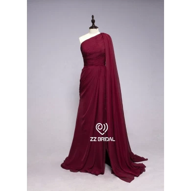 ZZ 新娘2017一肩围巾竖起红葡萄酒红色长晚礼服