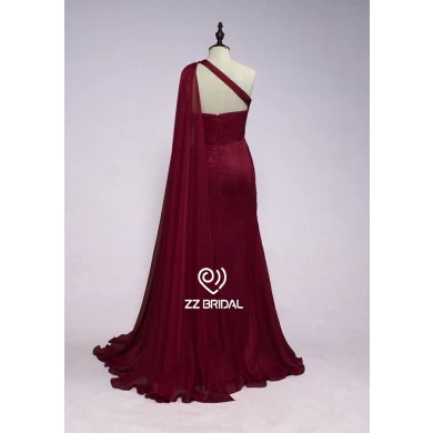 ZZ Bridal 2017 1 Schulter Schal in Bordeaux-rot lange Abend Kleid