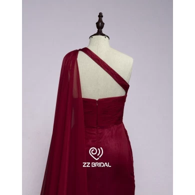 ZZ nupcial 2017 1 ombro cachecol ruffled Claret-vermelho vestido de noite longa