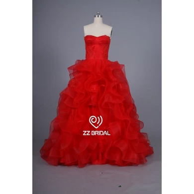 ZZ Bruidsmode 2017 gegolfde strapless lace opgestikte rode lange avondjurk