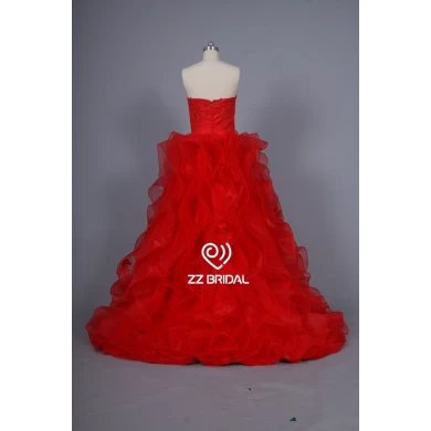 ZZ Bridal 2017 ruffled strapless renda aplicada vermelho vestido de noite longa