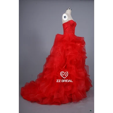 ZZ Bridal 2017 ruffled strapless renda aplicada vermelho vestido de noite longa