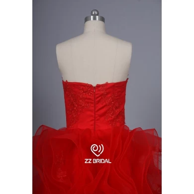 ZZ 新娘2017竖起无背带花边 appliqued 红色长晚礼服