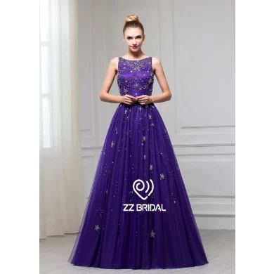 ZZ nupcial 2017 sin mangas de cuentas púrpura de una línea de largo vestido de noche