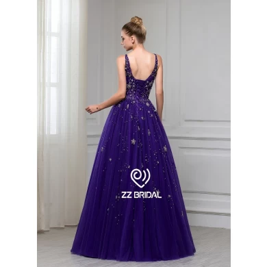ZZ Bridal 2017 sans manches perles violet A-Line robe de soirée longue
