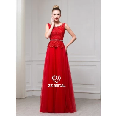 ZZ nupcial 2017 sin mangas de encaje apliques rojo una línea de largo vestido de noche