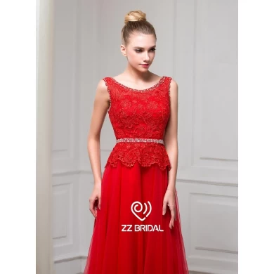 ZZ Bridal 2017 senza maniche in pizzo rosso appliqued A-line abito da sera lungo