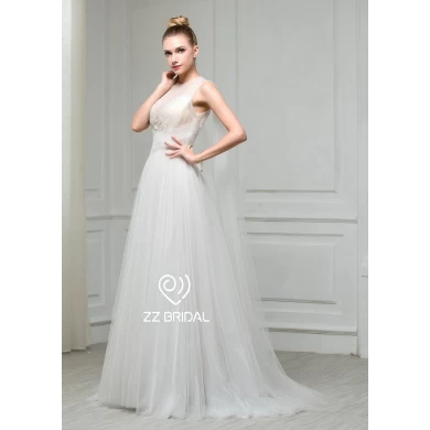 ZZ nuziale 2017 senza maniche Increspato Sash A-line abito da sposa
