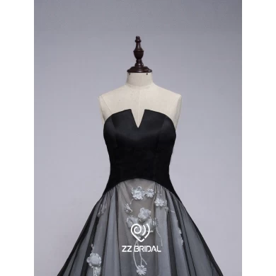 ZZ bridal 2017 sleeveless strapless black A-line long evening dress
