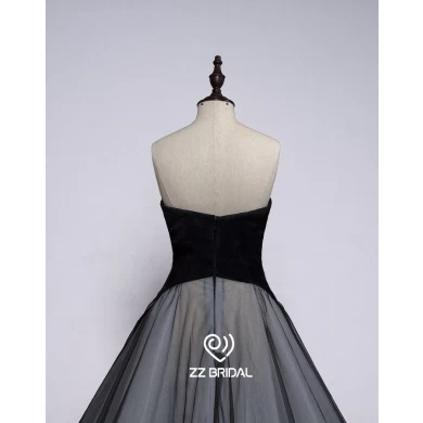 ZZ nupcial 2017 sem mangas strapless preto A-line vestido de noite longa