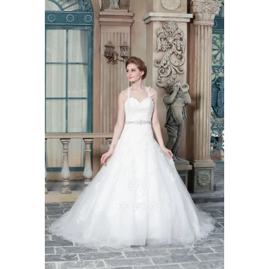 ZZ Bridal 2017 Spaghetti Belt Beaded Strap Lace Applikationen A-Line Wedding Dress