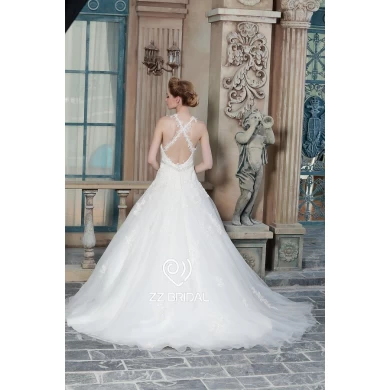 ZZ Bridal 2017 courroie de spaghetti ceinture perlée dentelle appliqued A-ligne robe de mariée