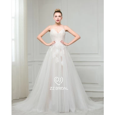ZZ nupcial 2017 cinta espaguete renda aplicada V-back vestido de noiva