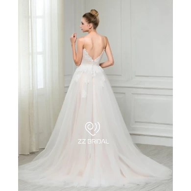 ZZ свадебное платье 2017 спагетти с ремнями аппликуед V-Свадебная одежда