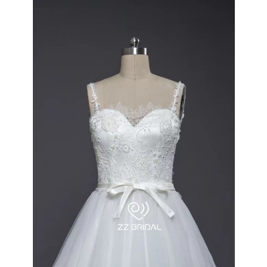 ZZ bridal 2017 spaghetti strap lace appliqued bowknot  A-line wedding dress