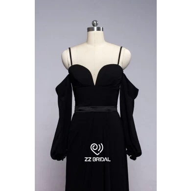 ZZ Bridal 2017 spaghetti sangle encolure Sweetheart noir robe de soirée longue