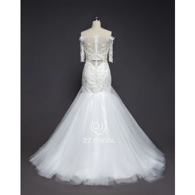 ZZ Bridal 2017 droit dentelle encolure appliqued et perlée robe de mariée