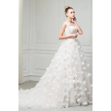 ZZ nupcial 2017 handmade flores strapless ruffled A-line vestido de noiva