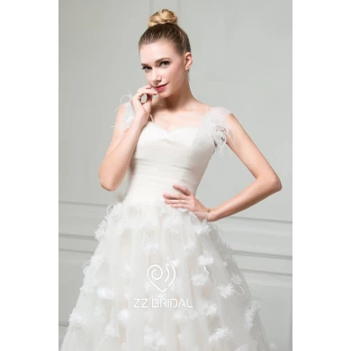 ZZ nupcial 2017 handmade flores strapless ruffled A-line vestido de noiva