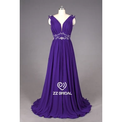 ZZ Bridal v-cou-et v-ceinture arrière, ligne applique longue robe de soirée