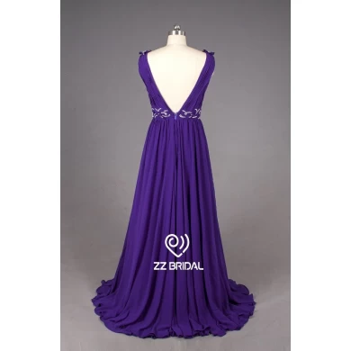 ZZ nupcial v--pescoço-e v-back Belt, linha aplicada vestido de noite longa